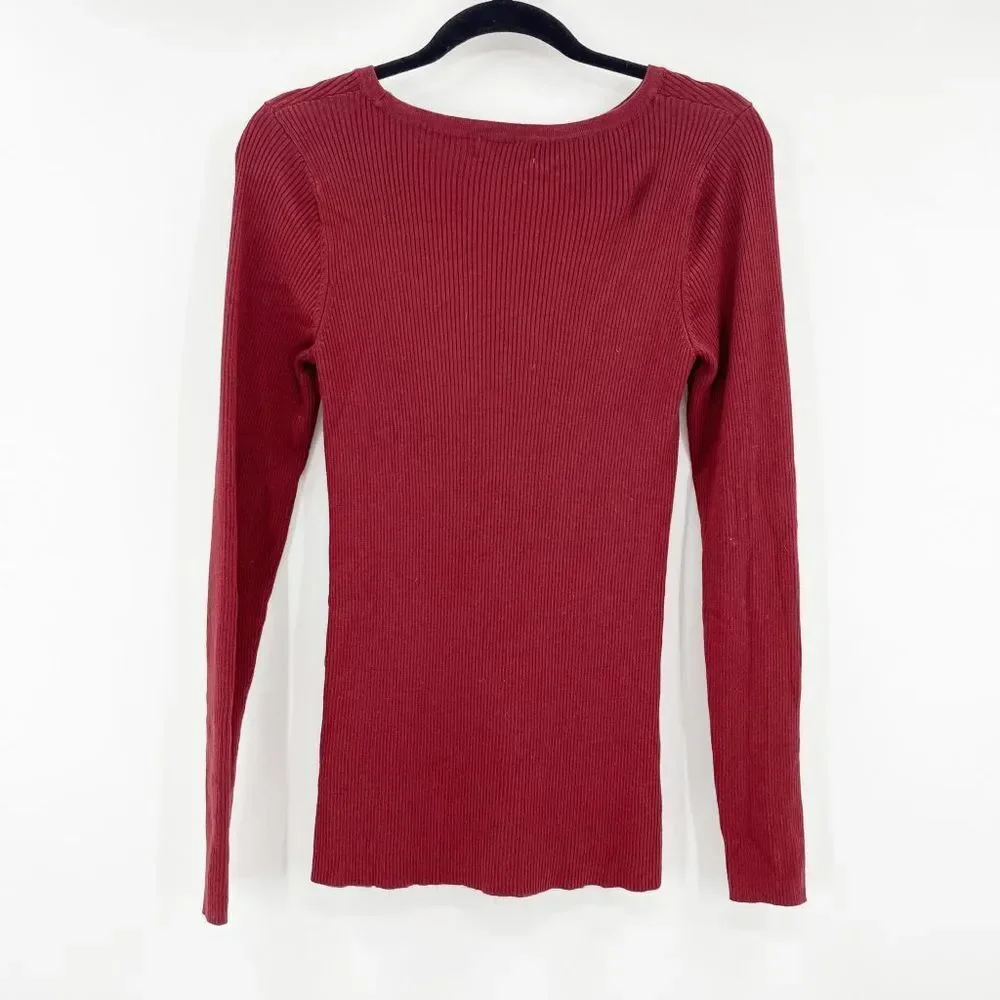 Carmen Women's‎ Red Maroon Cut Out Ribbed Knit Long Sleeve Top Size L